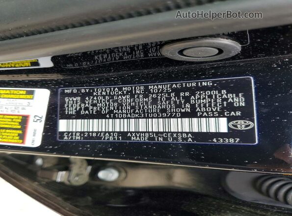 4T1DBADK3TU039770 2026 TOYOTA CAMRY Black VIN sticker view