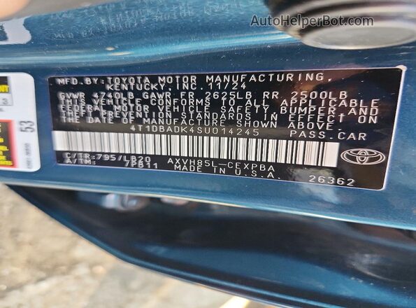 4T1DBADK4SU014245 2025 TOYOTA CAMRY Blue Вид наклейки з VIN-кодом