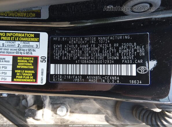 4T1DBADK6SU012934 2025 TOYOTA CAMRY Черный Вид подкапотного пространства
