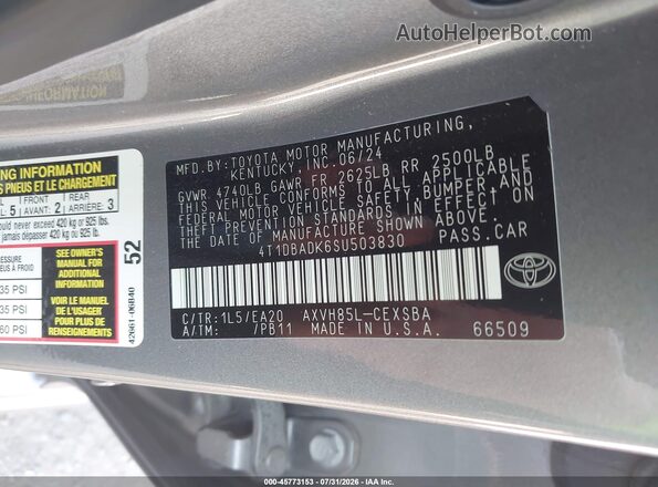 4T1DBADK6SU503830 2025 TOYOTA CAMRY Silver Շարժիչի բաժամունքի տեսք