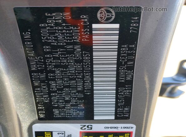 4T1DBADK6TU550857 2026 TOYOTA CAMRY Silver Вид наклейки з VIN-кодом