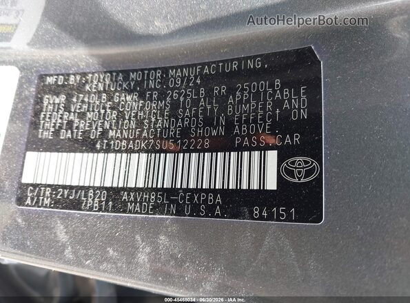 4T1DBADK7SU512228 2025 TOYOTA CAMRY Silver Widok komory silnika