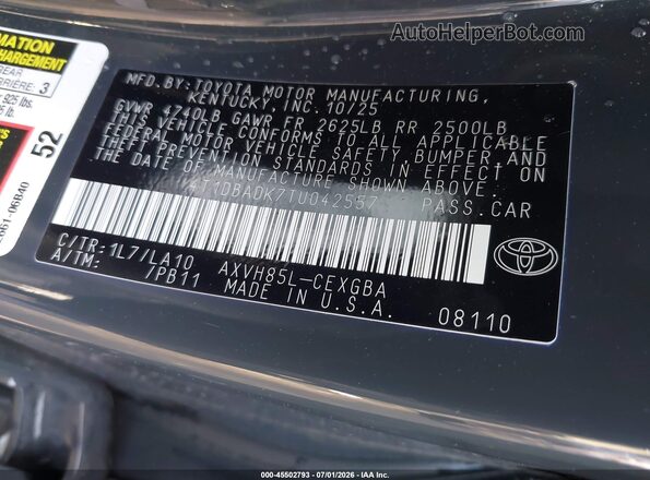 4T1DBADK7TU042557 2026 TOYOTA CAMRY Gray ძრავის განყოფილების ხედი