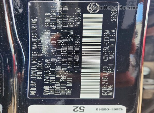 4T1DBADK9TU548407 2026 TOYOTA CAMRY Black Շարժիչի բաժամունքի տեսք