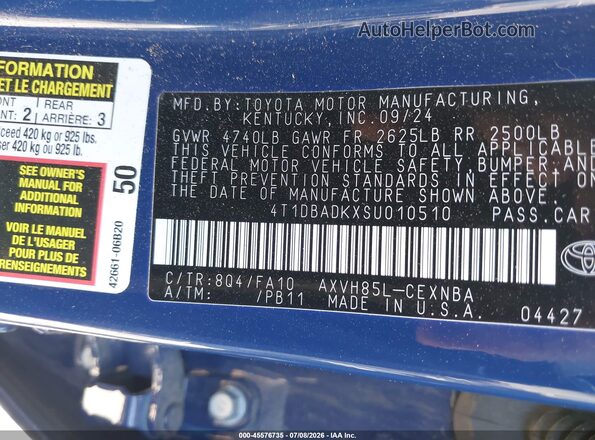 4T1DBADKXSU010510 2025 TOYOTA CAMRY Blue Engine compartment view