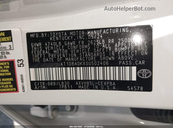 4T1DBADKXSU502406 2025 TOYOTA CAMRY Белый Вид подкапотного пространства