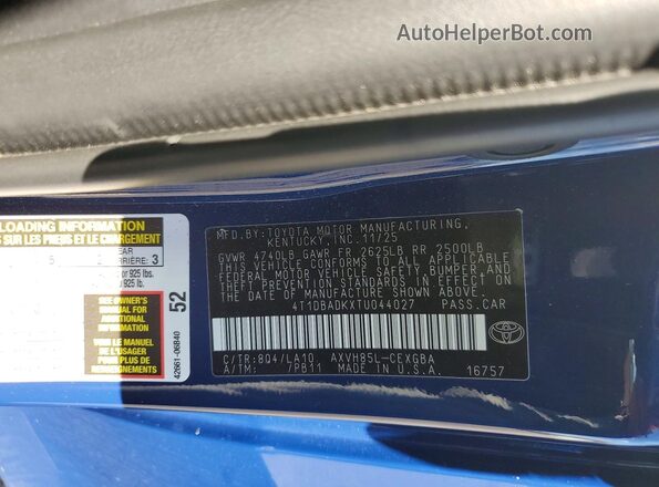 4T1DBADKXTU044027 2026 TOYOTA CAMRY Blue VIN sticker view