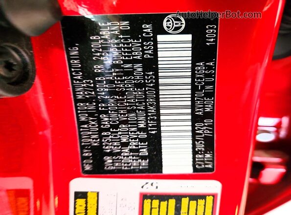 4T1F31AK3RU074554 2024 TOYOTA CAMRY Red Вид наклейки з VIN-кодом