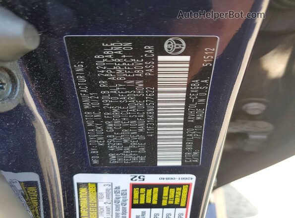 4T1F31AK8NU577622 2022 TOYOTA CAMRY Blue ძრავის განყოფილების ხედი