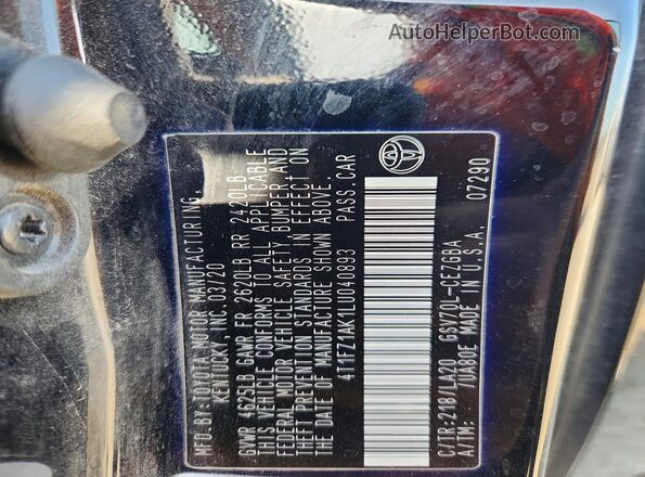 4T1FZ1AK1LU040893 2020 TOYOTA CAMRY Black Vista del compartimento del motor