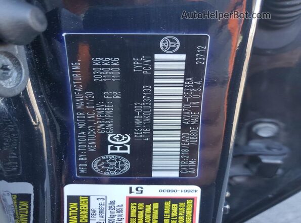 4T1G11AK0LU337133 2020 TOYOTA CAMRY Black Engine compartment view