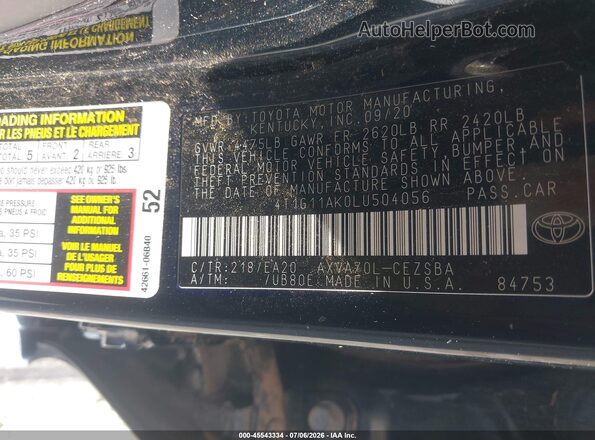 4T1G11AK0LU504056 2020 TOYOTA CAMRY Черный Вид подкапотного пространства