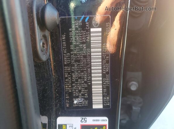 4T1G11AK1LU907950 2020 TOYOTA CAMRY Черный Вид наклейки с VIN-кодом
