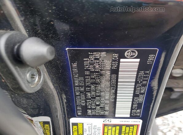 4T1G11AK2LU368089 2020 TOYOTA CAMRY Black Շարժիչի բաժամունքի տեսք