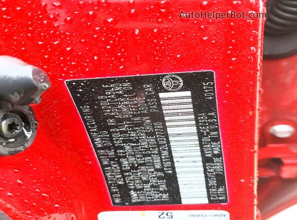 4T1G11AK2LU377780 2020 TOYOTA CAMRY Red Engine compartment view
