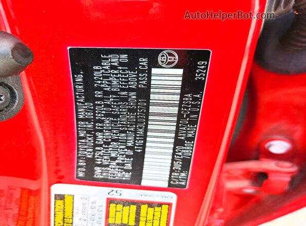 4T1G11AK3LU375701 2020 TOYOTA CAMRY Burgundy Engine compartment view