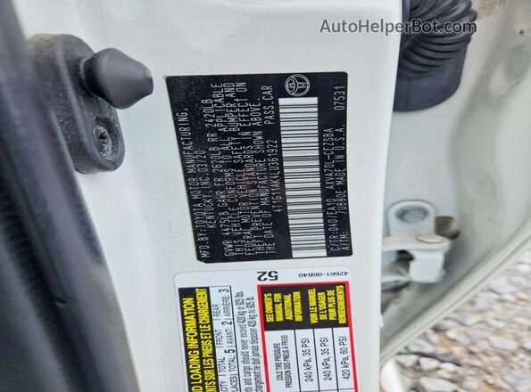 4T1G11AK4LU361922 2020 TOYOTA CAMRY White Շարժիչի բաժամունքի տեսք