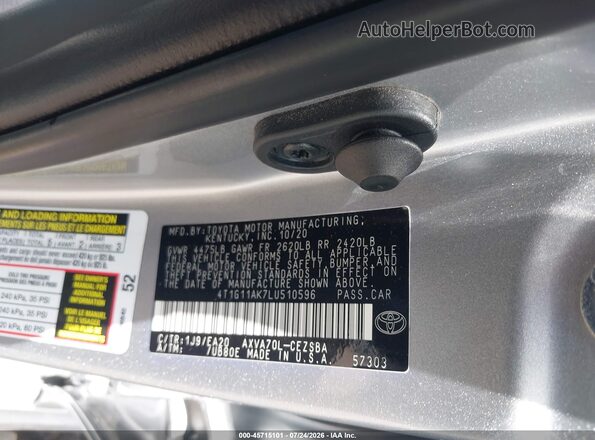 4T1G11AK7LU510596 2020 TOYOTA CAMRY Серебряный Вид подкапотного пространства