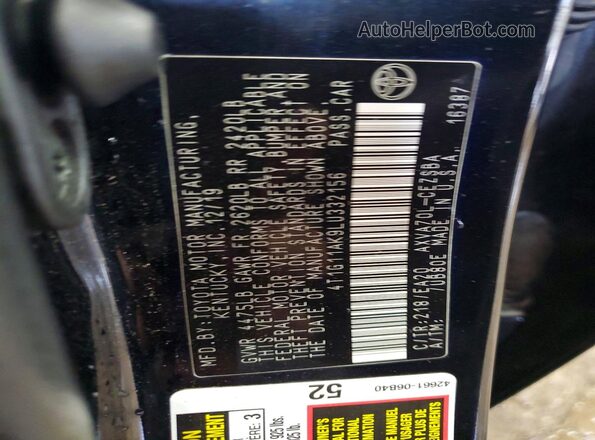 4T1G11AK9LU332156 2020 TOYOTA CAMRY Черный Вид подкапотного пространства