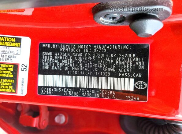 4T1G11AKXPU171029 2023 TOYOTA CAMRY Red Շարժիչի բաժամունքի տեսք