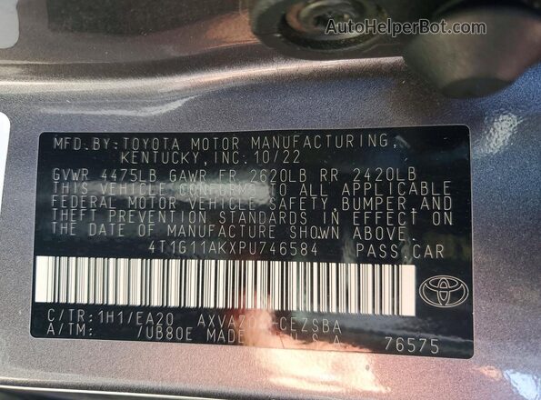 4T1G11AKXPU746584 2023 TOYOTA CAMRY Charcoal Vista de la etiqueta del VIN