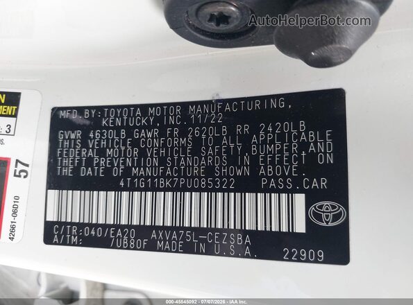 4T1G11BK7PU085322 2023 TOYOTA CAMRY White Вид підкапотного простору