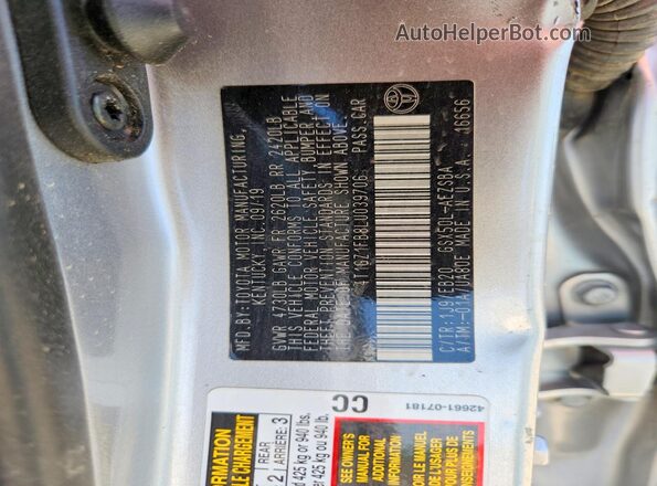 4T1GZ1FB8LU039706 2020 TOYOTA AVALON Серебряный Вид наклейки с VIN-кодом
