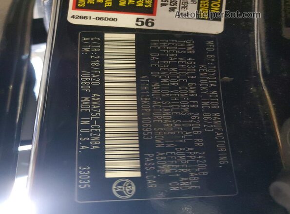 4T1H11BK0PU106953 2023 TOYOTA CAMRY Black Widok naklejki z numerem VIN