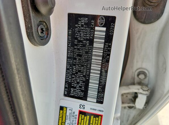 4T1K61AK0LU383475 2020 TOYOTA CAMRY Белый Вид подкапотного пространства