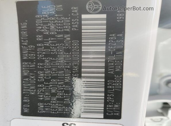 4T1K61AK3LU302680 2020 TOYOTA CAMRY White Engine compartment view