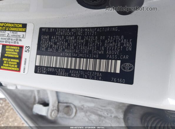 4T1K61AK3MU543348 2021 TOYOTA CAMRY Белый Вид подкапотного пространства