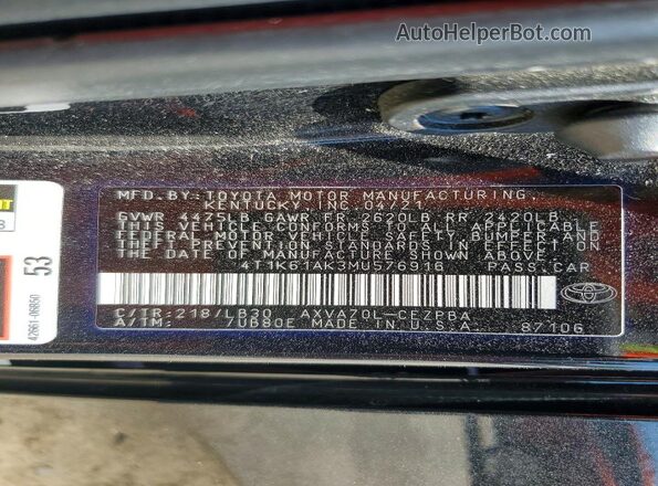 4T1K61AK3MU576916 2021 TOYOTA CAMRY Black Vista del compartimento del motor