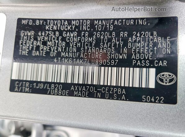4T1K61AK7LU890597 2020 TOYOTA CAMRY Silver Engine compartment view