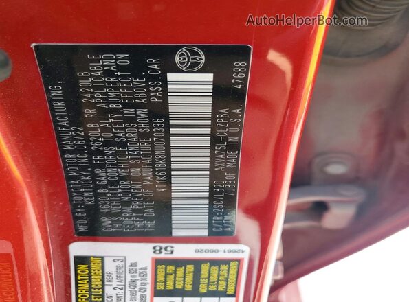 4T1K61BK8NU070336 2022 TOYOTA CAMRY Red Вид підкапотного простору