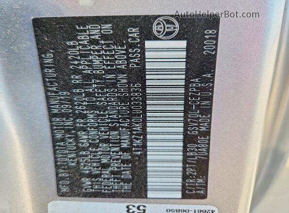 4T1KZ1AK0LU033836 2020 TOYOTA CAMRY Silver Widok komory silnika