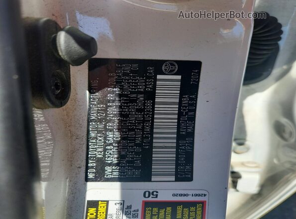 4T1L31AK6LU523686 2020 TOYOTA CAMRY White Vista del compartimento del motor