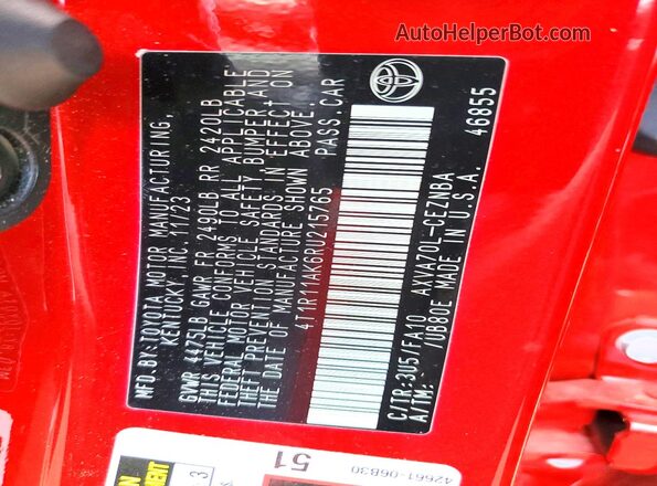 4T1R11AK6RU215765 2024 TOYOTA CAMRY Red ძრავის განყოფილების ხედი
