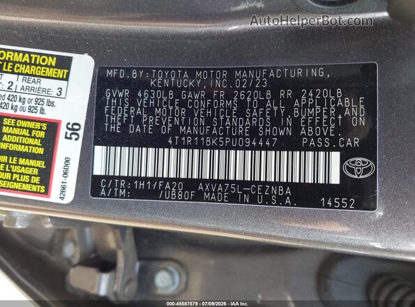 4T1R11BK5PU094447 2023 TOYOTA CAMRY Gray ძრავის განყოფილების ხედი