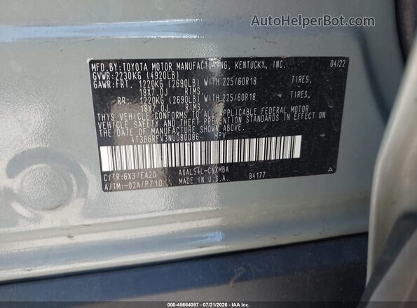 4T3B6RFV3NU080086 2022 TOYOTA RAV4 HYBRID Gray Vista del compartimento del motor
