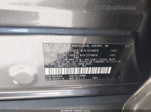 4T3B6RFV3RU152135 2024 TOYOTA RAV4 HYBRID Gray ძრავის განყოფილების ხედი