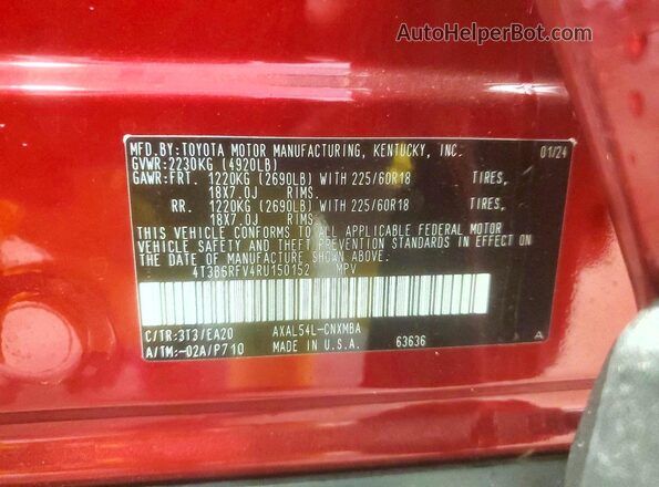 4T3B6RFV4RU150152 2024 TOYOTA RAV4 Red Вид наклейки з VIN-кодом