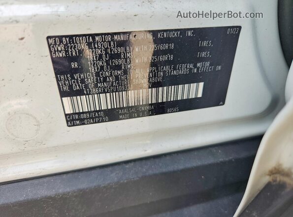 4T3B6RFV5PU109333 2023 TOYOTA RAV4 White VIN sticker view