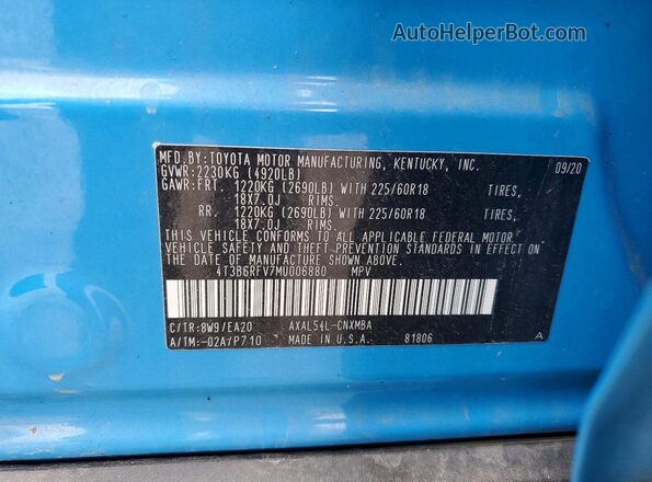4T3B6RFV7MU006880 2021 TOYOTA RAV4 Blue სალონის 360-გრადუსიანი ხედი