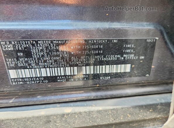 4T3B6RFV7MU058428 2021 TOYOTA RAV4 Gray Vista interior de 360 grados