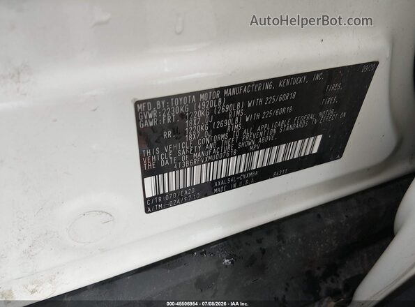 4T3B6RFVXMU007618 2021 TOYOTA RAV4 HYBRID White VIN sticker view