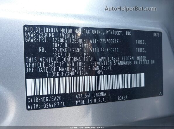 4T3B6RFVXMU041204 2021 TOYOTA RAV4 HYBRID Silver Вид підкапотного простору