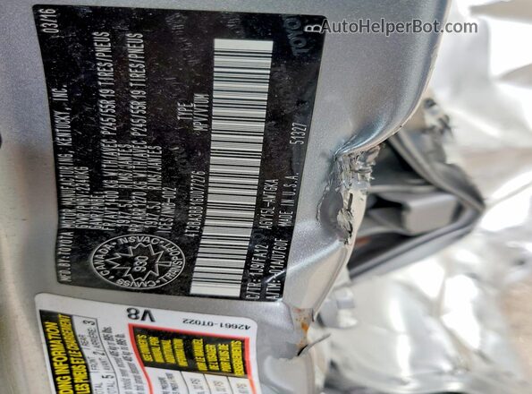 4T3BA3BB1GU077276 2016 TOYOTA VENZA Silver Vista de la etiqueta del VIN