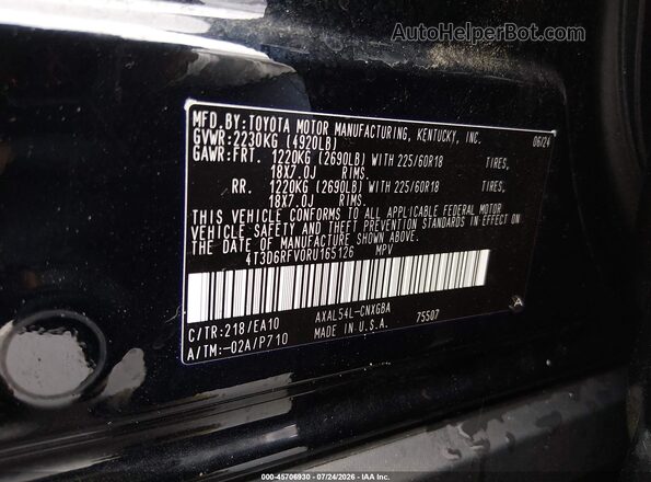 4T3D6RFV0RU165126 2024 TOYOTA RAV4 HYBRID Black Vista del compartimento del motor