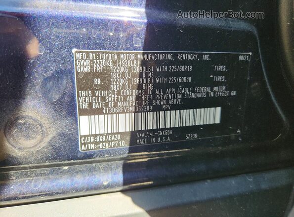 4T3D6RFV3MU052389 2021 TOYOTA RAV4 Blue Շարժիչի բաժամունքի տեսք