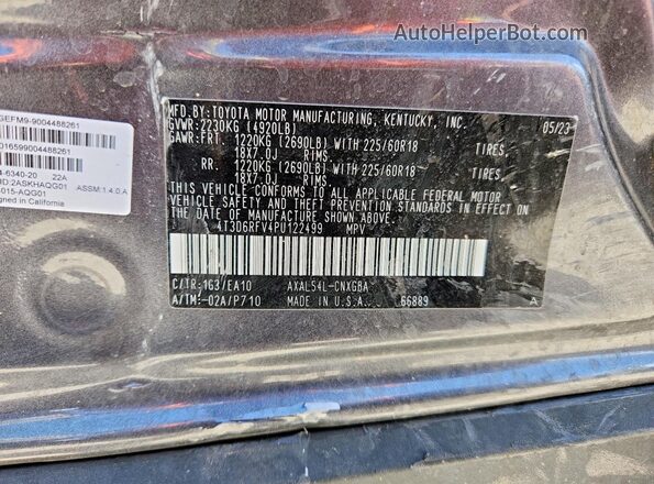 4T3D6RFV4PU122499 2023 TOYOTA RAV4 Gray Widok komory silnika